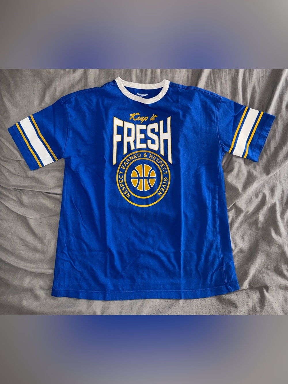 Old Navy Boys Oversized Ringer Graphic Basketball T-Shirt; Blue; Size L